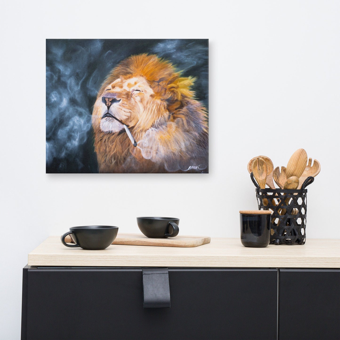 LION HEAD PRINT, Lion Wall Art, Lion Wall Poster, Handmade Lion Smoking Framed Luster Paper Canvas Wall Art Print, Lion Artwork
