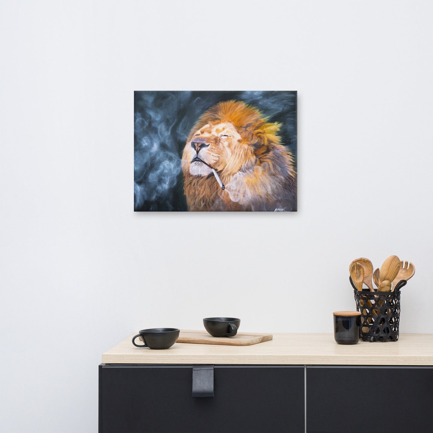 LION HEAD PRINT, Lion Wall Art, Lion Wall Poster, Handmade Lion Smoking Framed Luster Paper Canvas Wall Art Print, Lion Artwork