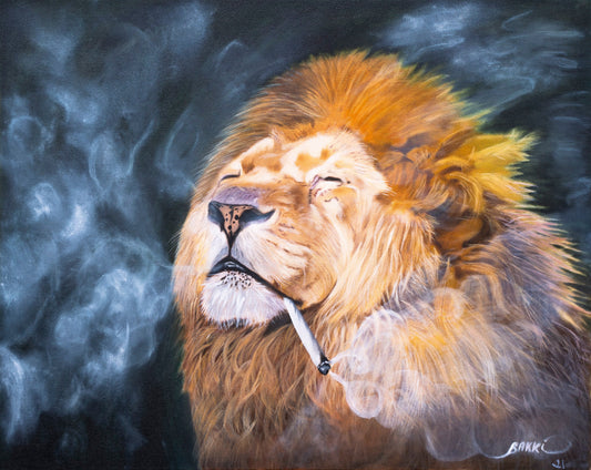 Original oil painting| lion |the stoned king, lion head painting , Lion Wall Art, Handmade Lion Smoking, Lion Artwork