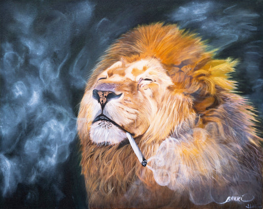 LION HEAD PRINT, Lion Wall Art, Lion Wall Poster, Handmade Lion Smoking Framed Luster Paper Canvas Wall Art Print, Lion Artwork